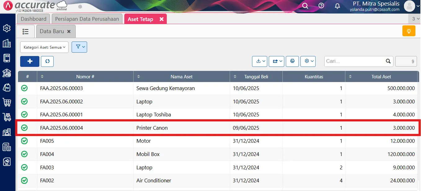 Cara mencatat pembelian aset tetap melalui faktur pembelian